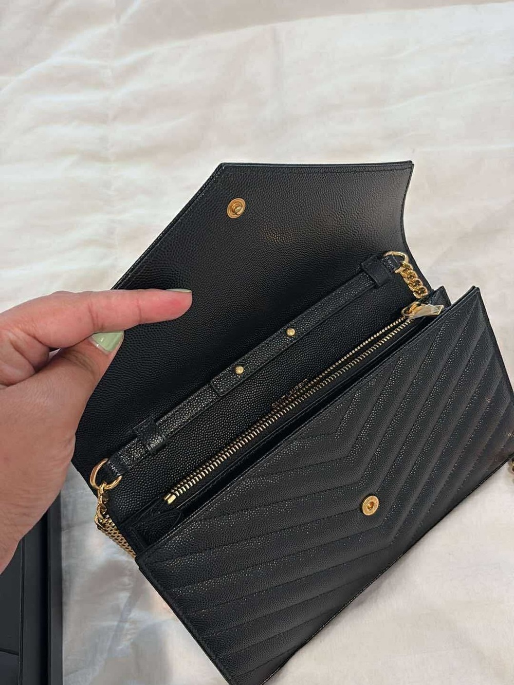 Saint Laurent Black Quilted Envelope Crossbody with Gold Chain - Picture 3 of 3